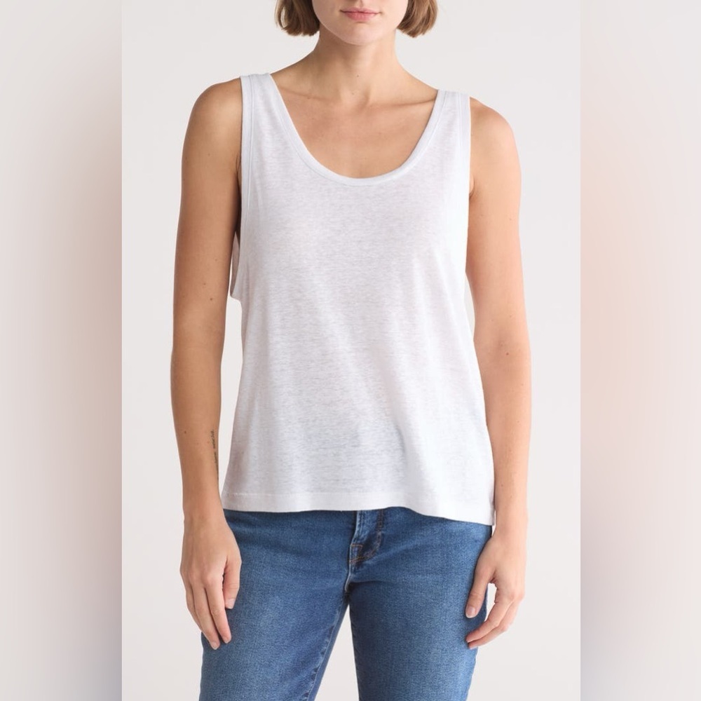 NWT Madewell Classic White Linen Blend Tank Tank Top Size Medium